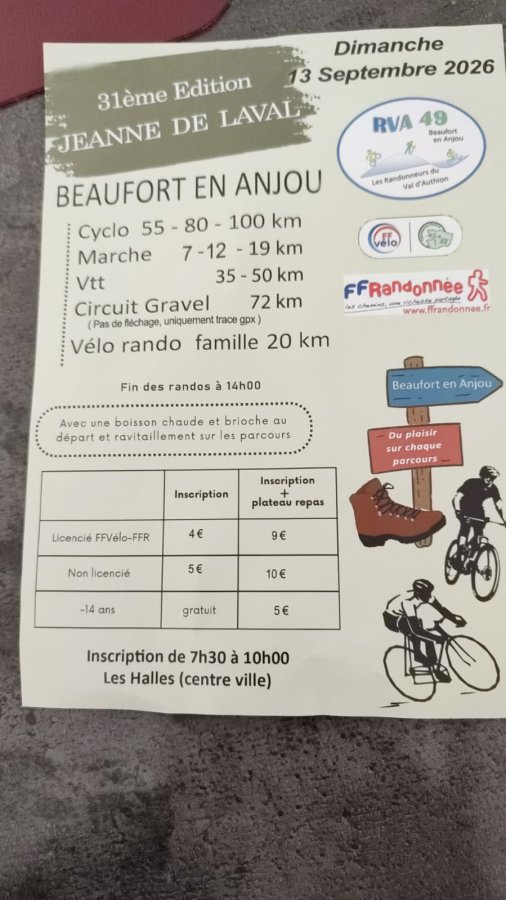 Randonnées Beaufort en Anjou 13 septembre 2026